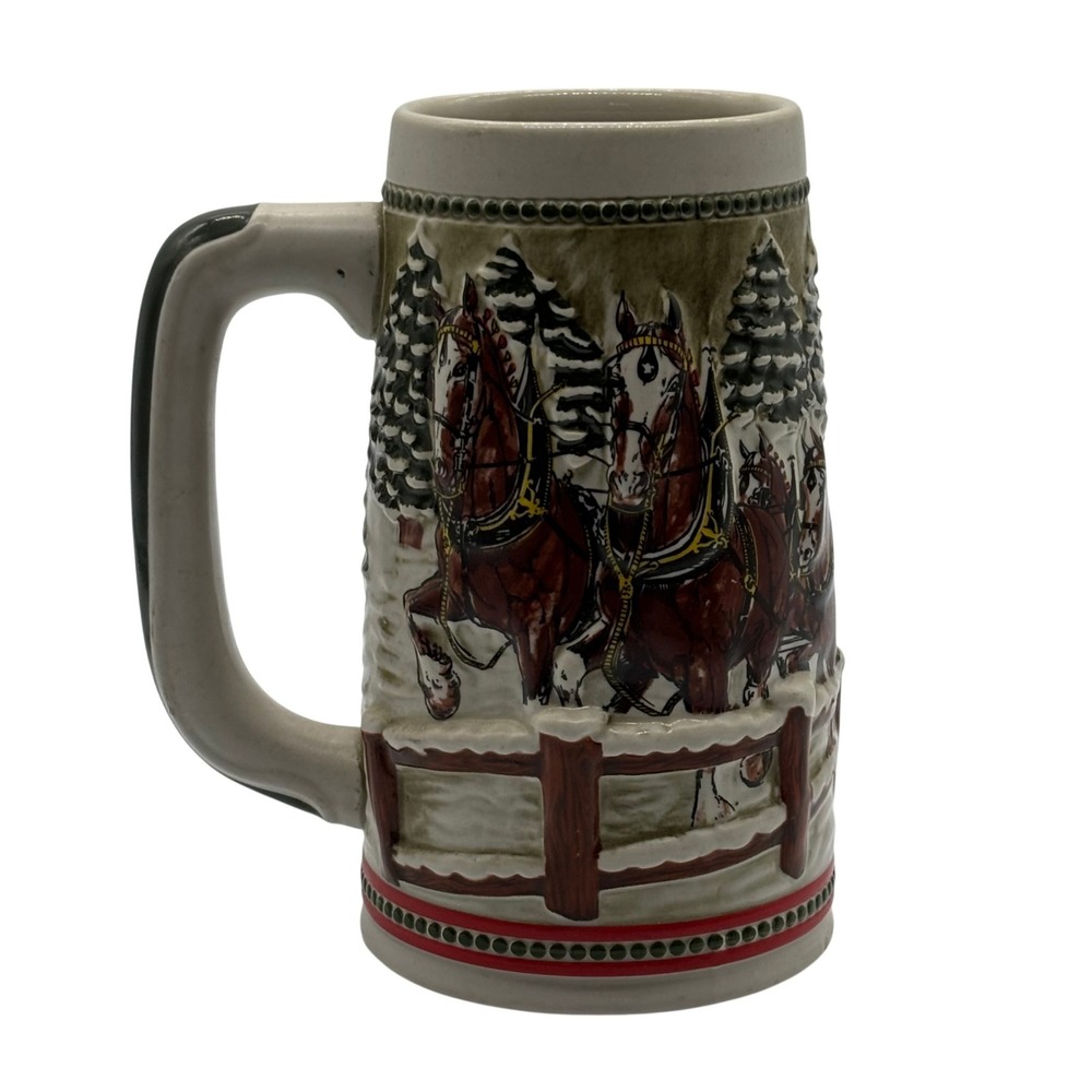 Vintage Budweiser Clydesdale Covered Bridge Holiday Beer Stein Ceramarte Brazil
